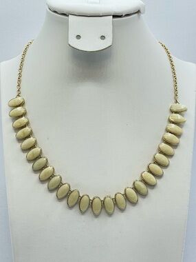 Gold Tone Oval Acrylic Statement Necklace Cream Panel Collar